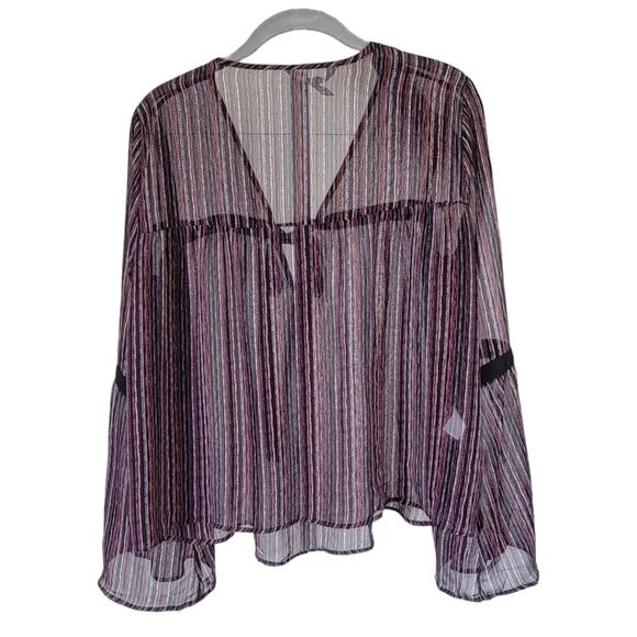 BCBG GENERATION S Sheer Bell Sleeve Ribbon Tie Blouse Whimsigoth Fairy Grunge - Picture 6 of 13